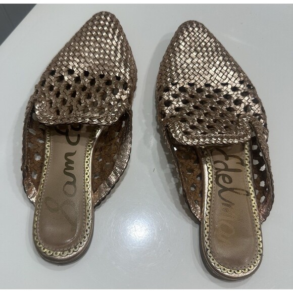 Sam Edelman Navya Slip On Woven Mules Metallic Rose Gold Dressy Holiday Size 5.5 - Picture 1 of 3